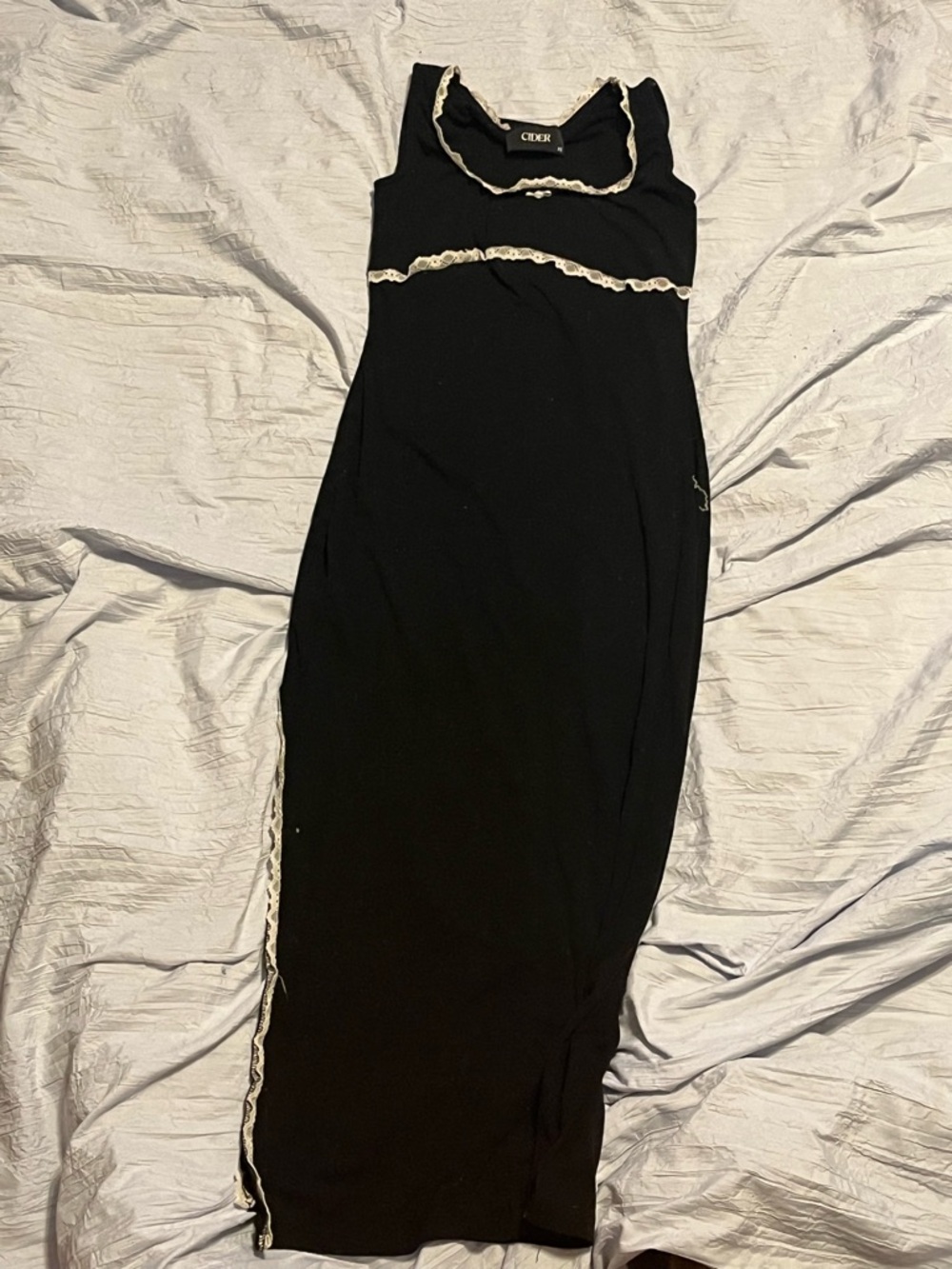 Cider Black Maxi Dress with Cream Ruffle Trim